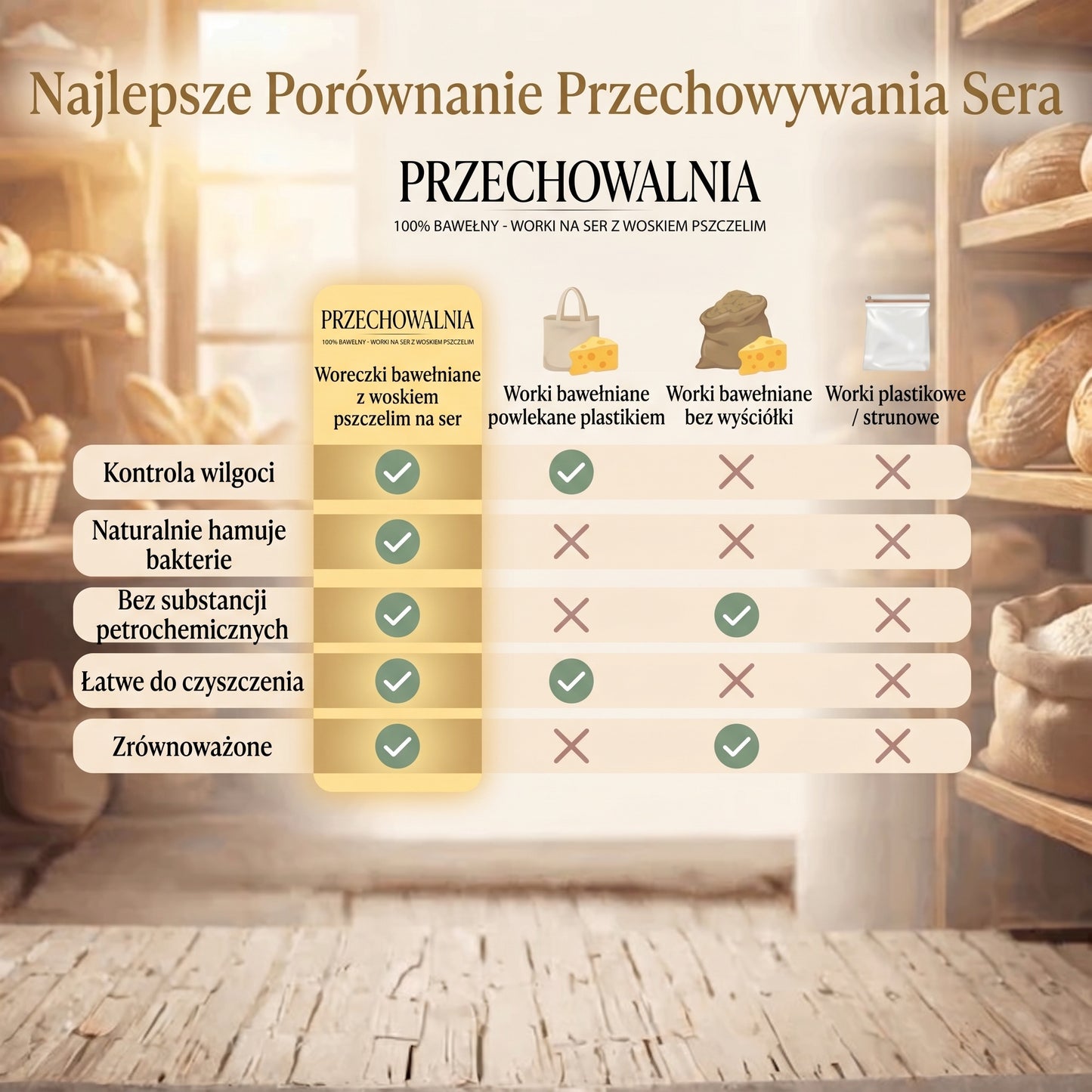 Woreczki do przechowywania sera z woskiem pszczelim